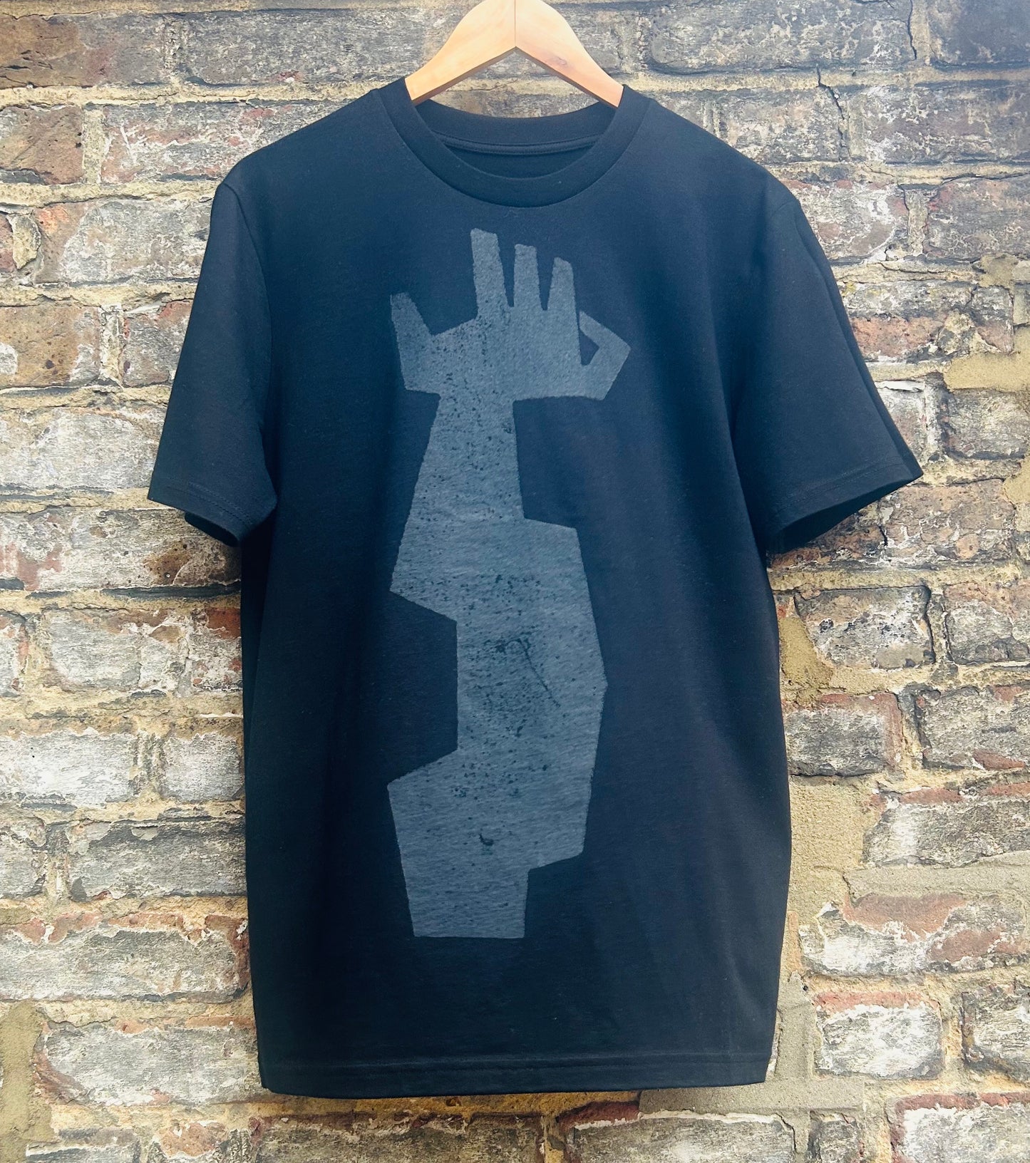 B ; Black Hand on Black Short Sleeve T Shirt