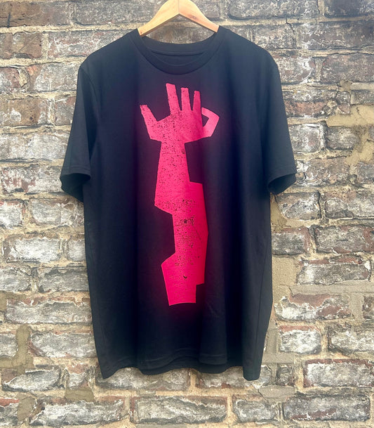 B ; Pink on Black Hand Screen printed Short Sleeve T shirt