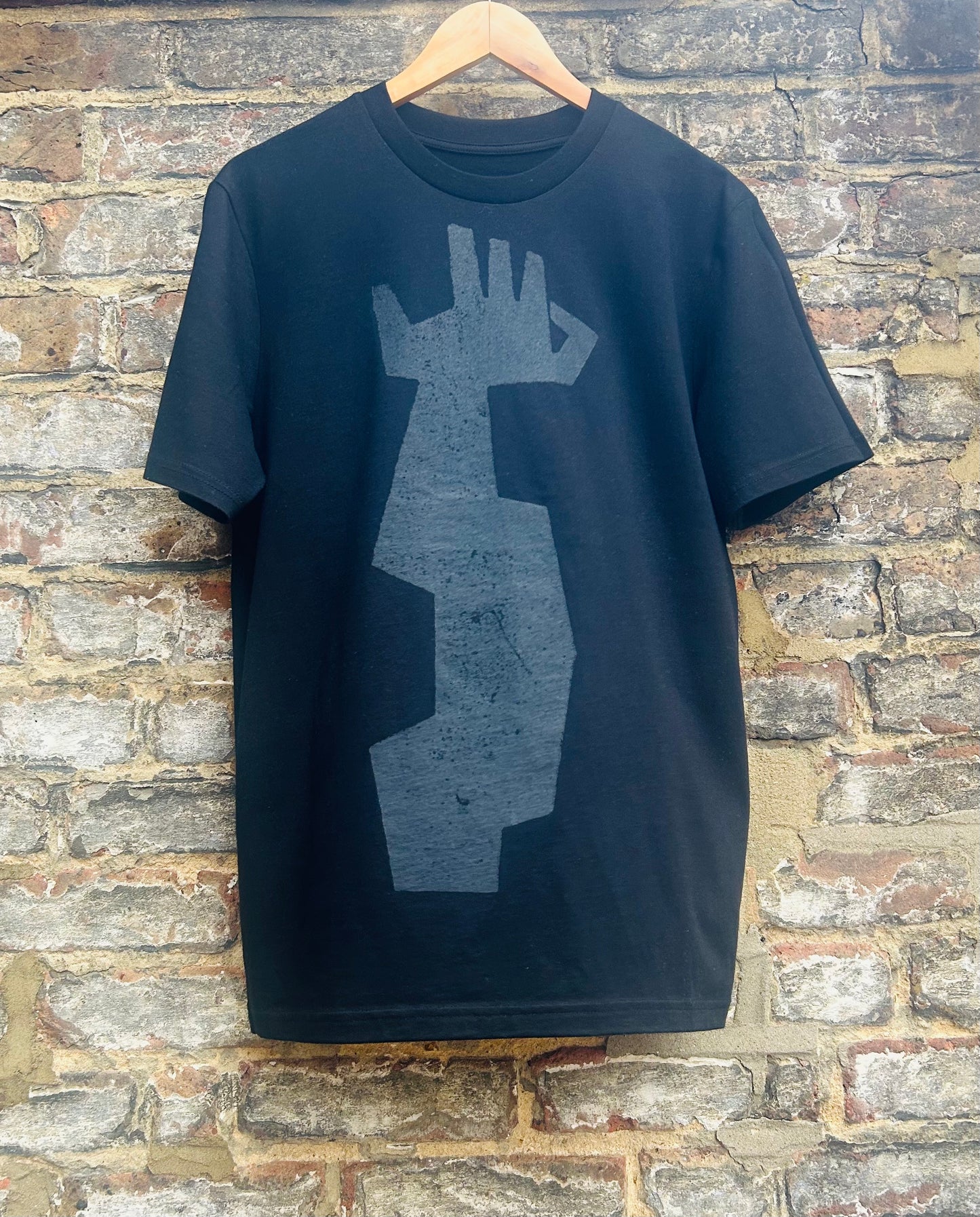 B ; Black Hand on Black Short Sleeve T Shirt