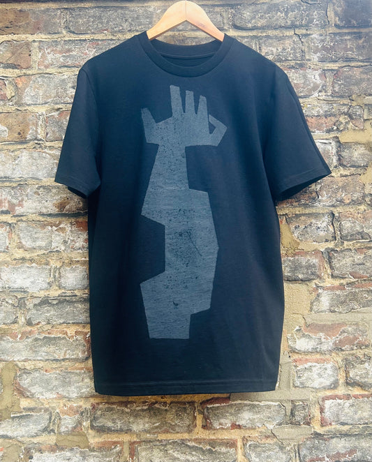 B ; Black Hand on Black Short Sleeve T Shirt